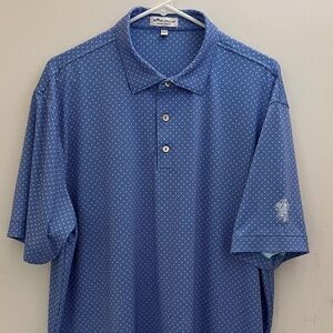 Peter Millar Crown Sport Men's Summer Comfort Polo Size L Blue Geometric Print